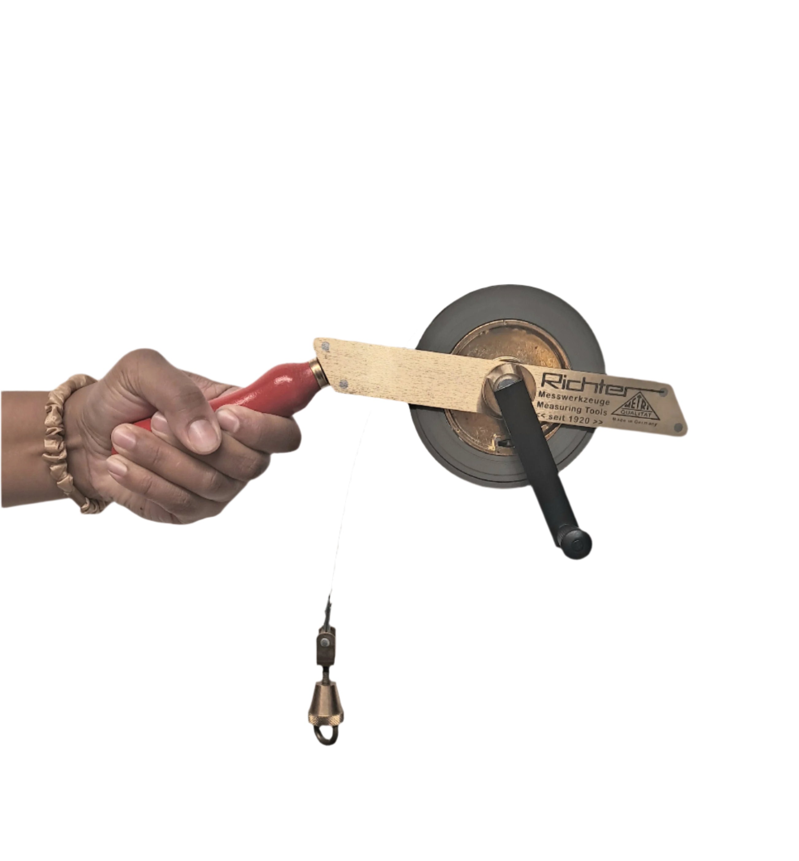 Richter 30m IPM Tank Dipping Tape - 13mm wide Stainless Steel Tape - Brass Frame - Type "G" - Wooden Handle - For "B1m-IPM" Dip Weight