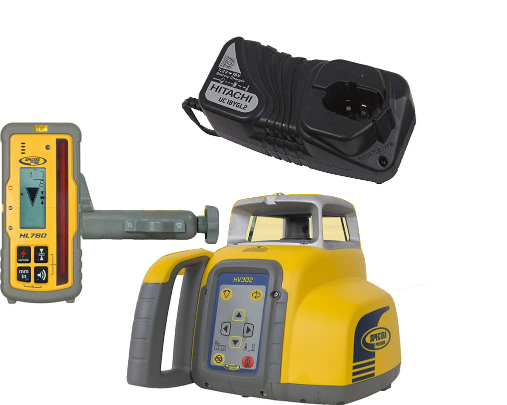 Spectra Precision HV302 Laser with HL760 Receiver, Clamp, NIMH & Universal Charger