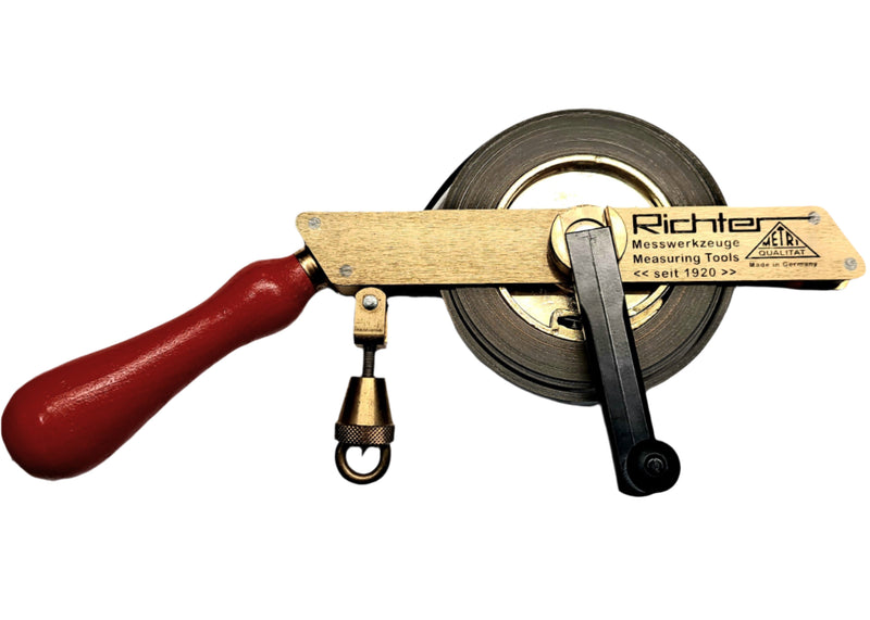 Richter 30m IPM Tank Dipping Tape - 13mm wide Stainless Steel Tape - Brass Frame - Type 