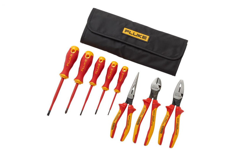 Fluke IKST7 Insulated Hand Tools Starter Kit – 5 Screwdrivers + 3 Pliers, 1000v in Roll-up Tool Pouch (item no. 5067389)