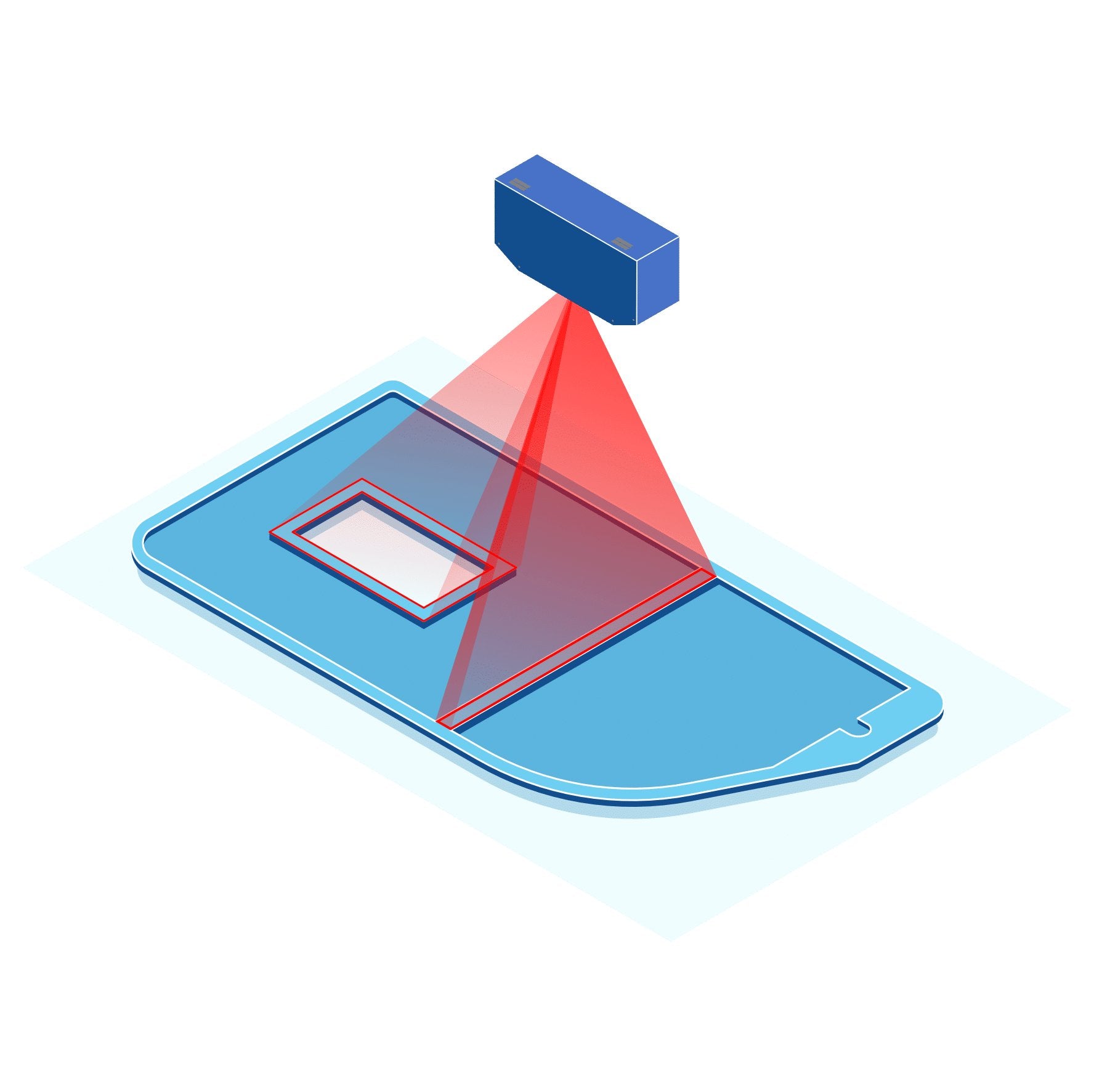 A Z-LASER application diagram: an overhead projector outlining a window aperture and a panel join line on a caravan wall element