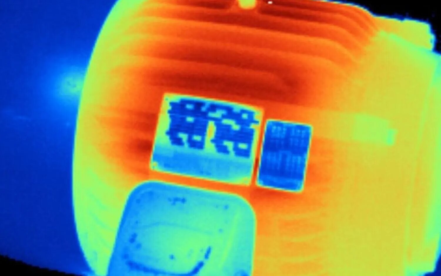 Thermal image of an electric motor running hot